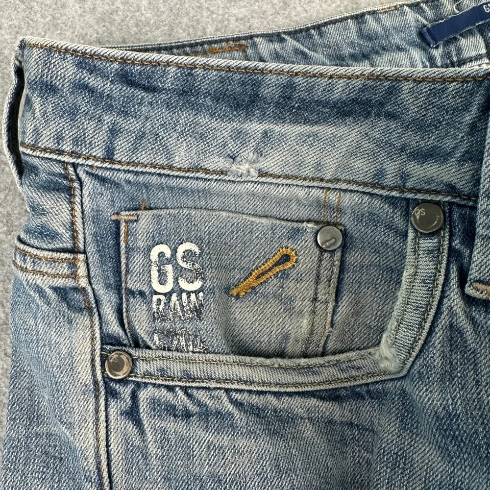 G-Star Raw Jeans Mens Blue GS BAW-01‎ Straight Leg Button Fly Distressed Denim